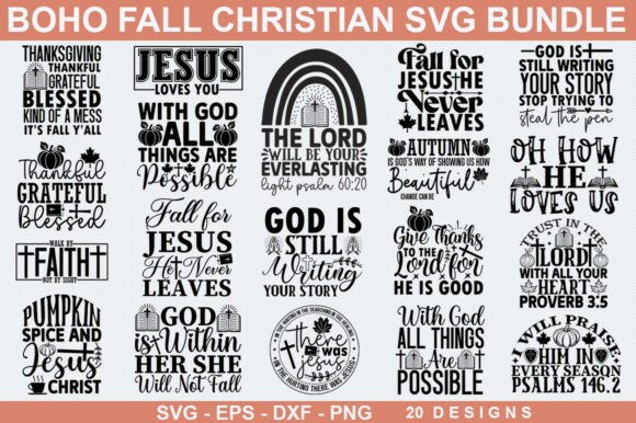 Boho Fall Christian SVG Bundle: Graphics & T-Shirt Designs