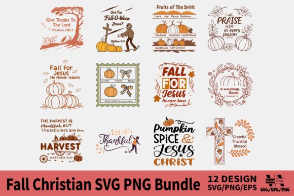 Fall Christian SVG PNG Bundle: Graphics for T-Shirt Designs