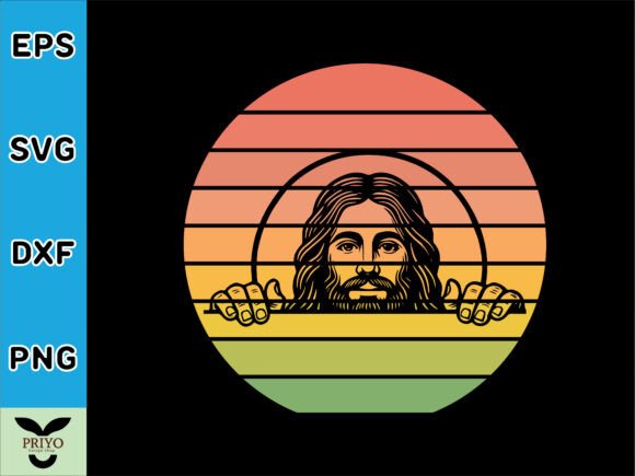 Jesus Christ Peeking Face Sunset Vintage